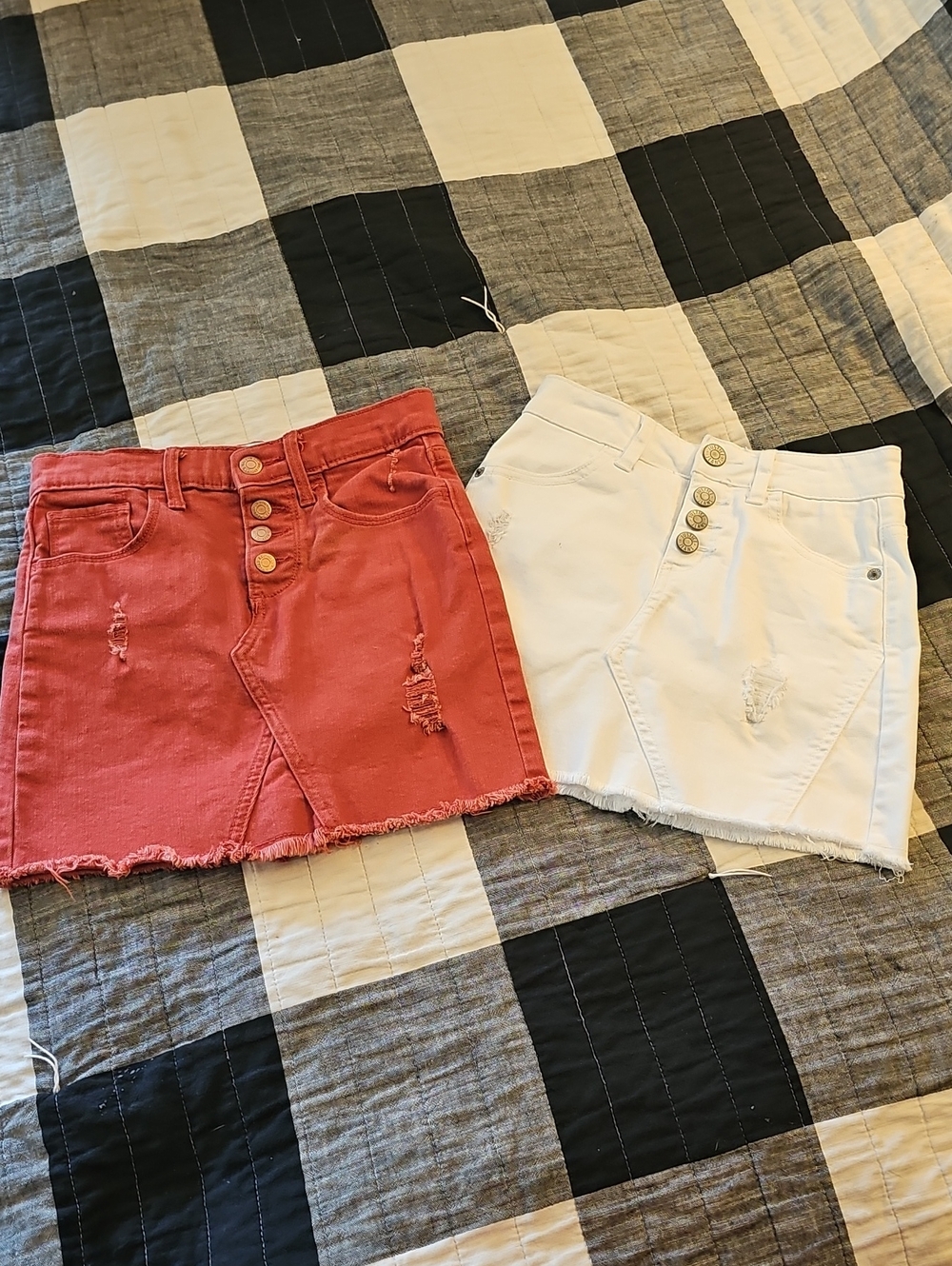 Justice Distressed Denim Skort Duo in White and Rust